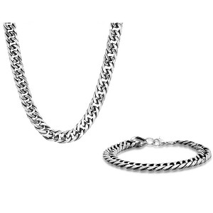Steeltime 24" and 8" Men's stainless steel cuban link chain set - 1 of 4