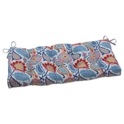 48" x 18" Outdoor/Indoor Tufted Bench/Swing Cushion Moroccan Flowers Slate Blue - Pillow Perfect