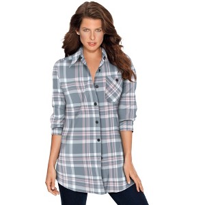 Roaman's Women's Plus Size Plaid Flannel Tunic - 1 of 4