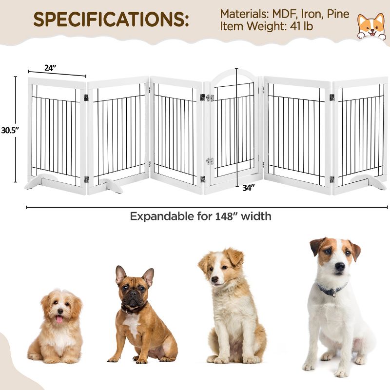 Yaheetech 34" Height Tall Pet Gate with Wood and Wire for Doorway, 5 of 11