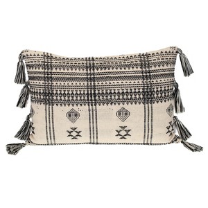 HomeRoots 14" X 20" Beige and Black Southwestern Cotton Throw Pillow With Tassels - 1 of 4