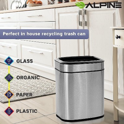 Stainless Steel Rectangular Open Top Trash Can with Liner, 2.6 Gallon