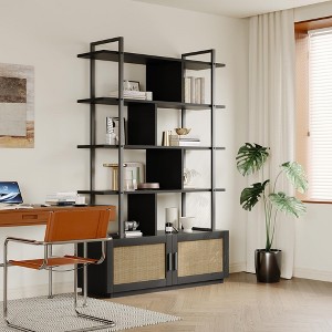 ODK 5 Tier Tall Bookshelf, 71 Inch Rattan Classical Book Shelf with Storage, 5 Open Storage Bookcase with Metal Frame for Living Room, Home Office - 1 of 4