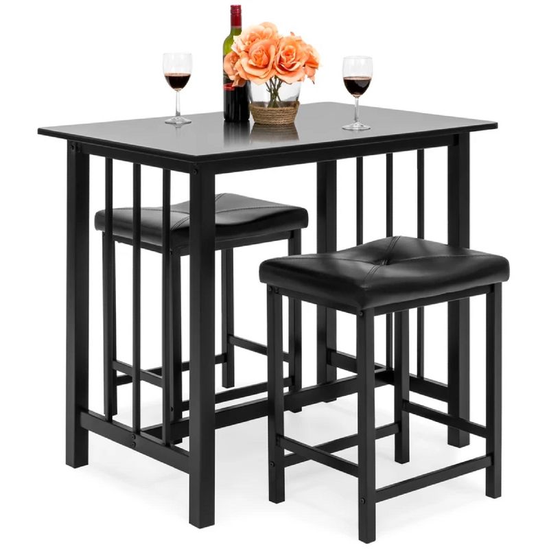 Best Choice Products 3-Piece Counter Height Dining Table Set w/ 2 Faux Leather Stools, Space-Saving Design - Black, 1 of 10