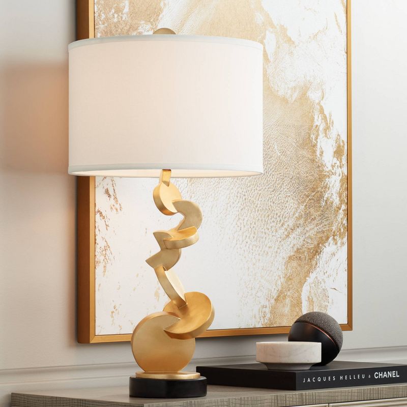 Possini Euro Design Modern Table Lamp 28 3/4" Tall Gold Sculptural Frame White Drum Shade for Living Room Bedroom House Nightstand, 2 of 10