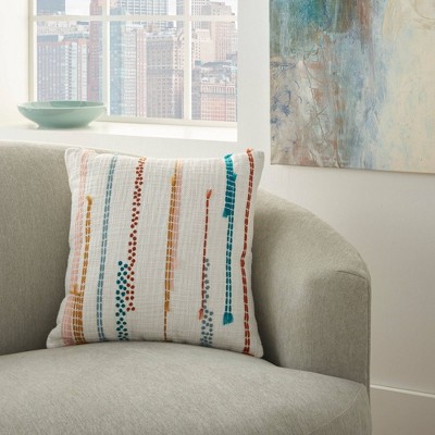 Multicolor Embroidered Cotton Square Throw Pillow 18" x 18"
