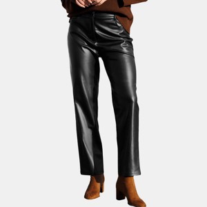 Women's Black Tapered Leg Faux Leather Pants - Cupshe - 1 of 4