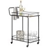 mDesign Metal Rectangle Rolling Food and Beverage Bar Cart with Glass Shelves, Black - 2 of 4