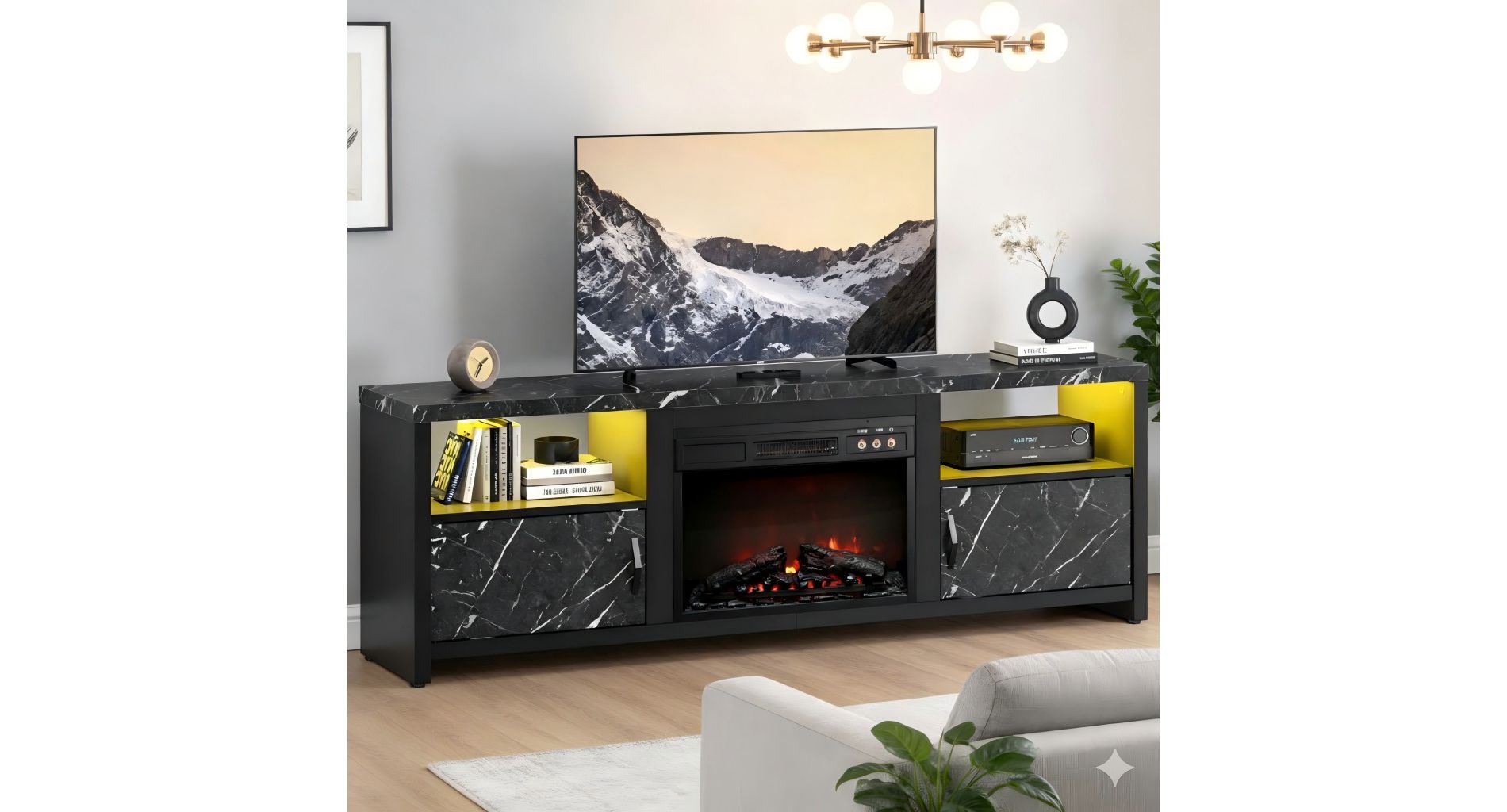Bestier 71" Fireplace TV Stand for TVs up to 80" with Storage, LED Entertainment Center TV Console Table with 23" Retro Buttons Electric Fireplace