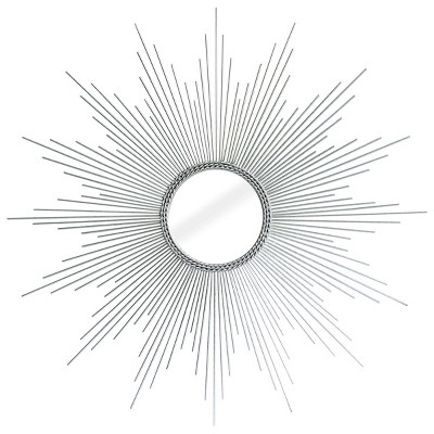 HomeRoots 32" Silver Metal Sunburst Geometric Framed Accent Mirror