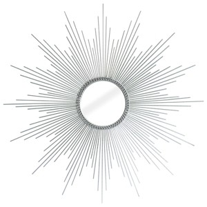 HomeRoots 32" Silver Metal Sunburst Geometric Framed Accent Mirror - 1 of 4