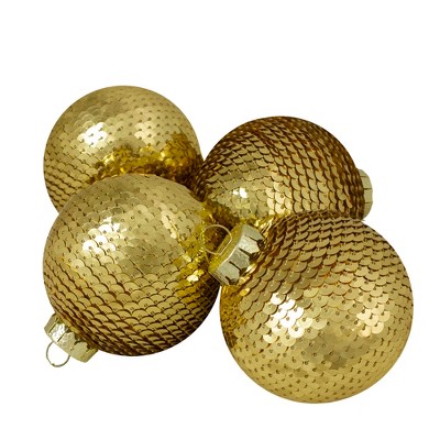 Northlight 4ct Gold Sequin Shiny Christmas Ball Ornaments 2.75" (70mm)