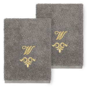 Linum Home Textiles 100% Turkish Cotton MONICA Gold Thread 2PC Embellished Washcloth Set - 1 of 3