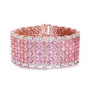 Guili Sterling Silver 18K Rose Plated Tennis Bracelet with Pink Cubic Zirconia, Stunning 8-Row Design for Luxurious and Feminine Elegance - 1 of 3