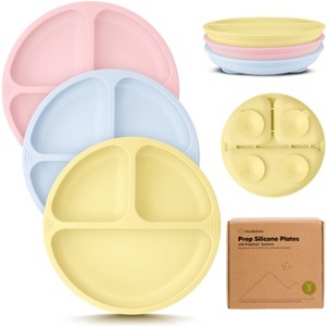 3-Pack Prep Suction Plates for Baby, 100% Silicone Toddler Plates, BPA-Free Divided Baby Plates with Suction - 1 of 4
