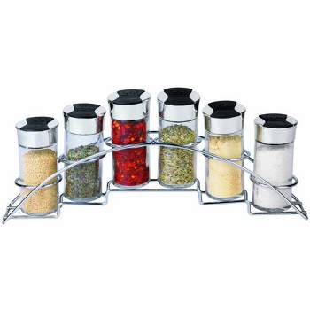 Home Basics Ultra Sleek Half Moon Steel Seasoning and Herbs Organizing Spice Rack with 6 Empty Glass Spice Jars, Chrome