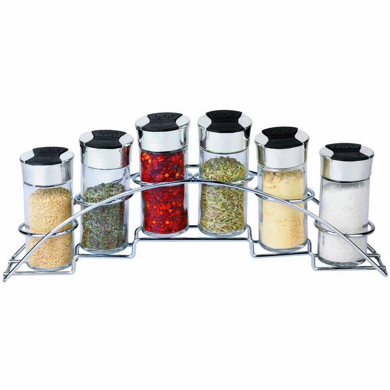 Home Basics Ultra Sleek Half Moon Steel Seasoning and Herbs Organizing Spice Rack with 6 Empty Glass Spice Jars, Chrome, 1 of 3