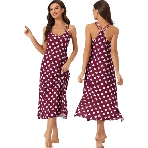 cheibear Women's Sleeveless Racer Back Full Slip Camisole Midi Nightgowns - 1 of 4