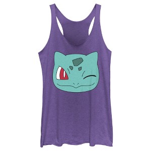 Women's Pokemon Bulbasaur Wink Face Racerback Tank Top - 1 of 4