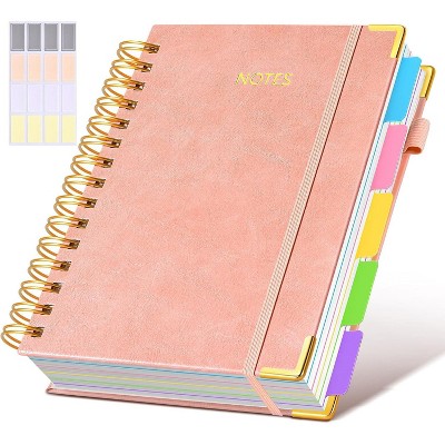 Hardcover Spiral Notebook journal with Removable Dividers Tabs, 300 Pages Leather 5 Subject Notebook College Ruled