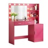 Vanity Desk And Stool Set, With Mirror & 11pcs LED Light Bulbs Makeup Vanity Table With 2 Open Shelves, 2 Drawers, 1 Makeup Stool For Living Room - 4 of 4