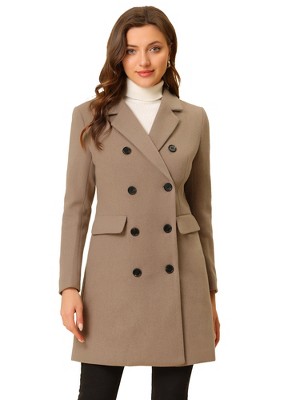 Allegra K Women's Elegant Notched Lapel Double Breasted Long Sleeve Winter Overcoat