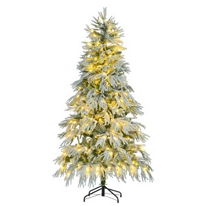 Gulches Green and White PreLit LED Flocked Hinged Artificial Spruce Christmas Tree with Multi-Color Lights and  Flashing Modes - 1 of 4