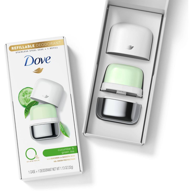 Dove Beauty 0% Aluminum Cucumber &#38; Green Tea 48-Hour Refillable Deodorant Stick - 1 Stainless Steel Case + 1 Refill - 1.13oz/2pk, 4 of 8