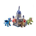 HearthSong - Plush Dragon Portable Play Set, Includes Four 6"H Winged Dragons and 12"H x 8" Sq. Castle, for Kids' Imaginative Play