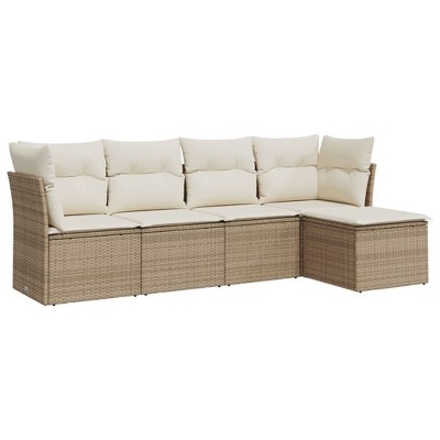 vidaXL 5 Piece Patio Sofa Set with Cushions Poly Rattan - Beige and Cream Without Table