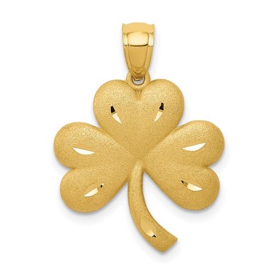 Black Bow Jewelry 14k Yellow Gold Satin & Diamond Cut Shamrock Pendant, 19mm (3/4 inch)