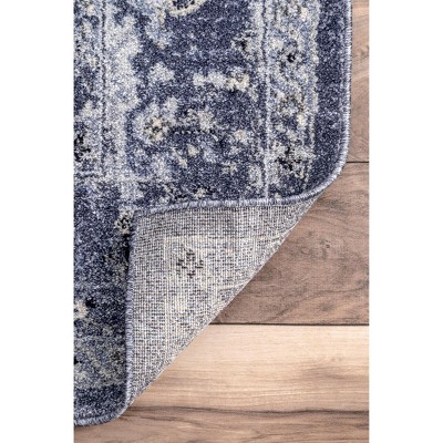 Reversible Vintage Florid Blue Synthetic 9' x 12' Area Rug