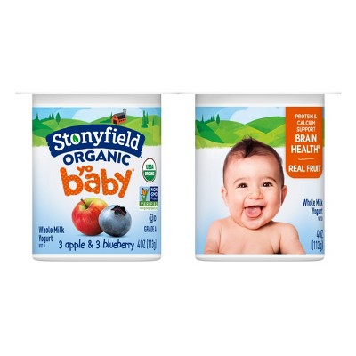 Stonyfield Organic YoBaby Apple & Blueberry Whole Milk Baby Probiotic Yogurt - 6ct/4oz Cups