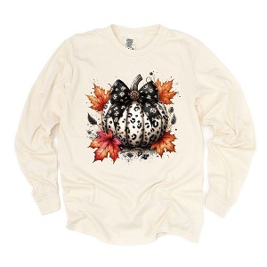 Simply Sage Market Women's Coquette Animal Print Pumpkin Long Sleeve Garment Dyed Tee - 1 of 4
