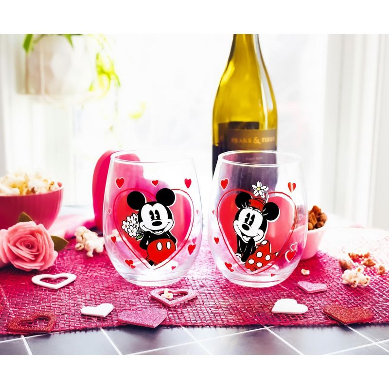 Silver Buffalo Disney Minnie and Mickey Mouse Hearts Stemless Wine Glasses | Set of 2, 3 of 7