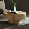 31.49" MDF with Burl Wood Veneer Round Mid Century Modern Coffee Table with Sturdy Pedestal and Multi-Functional Use - 2 of 4