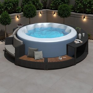 Outdoor Patio Rattan Spa Surround Frame Sofa Set with Storage Spaces, Bench and Cushions - 1 of 4