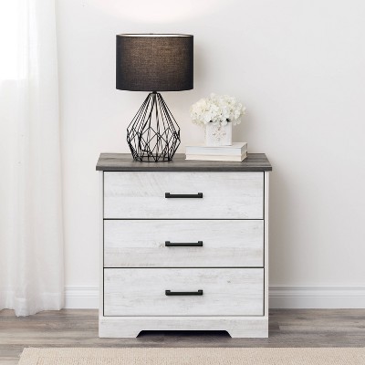 Washed White 3-Drawer Farmhouse Nightstand with Rustic Gray Top