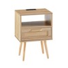 KWPZQEB Rattan Nightstand, Bed Side Table with Drawer & Open Shelf, Modern Wooden Night Stand for Bedroom Living Room Small Space - 3 of 4