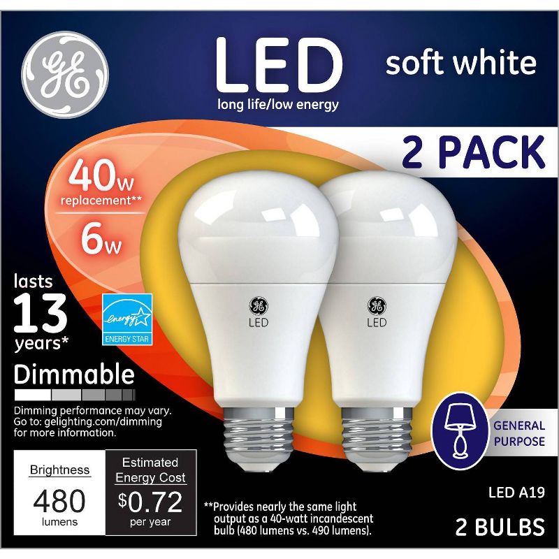 GE 40w 2pk LED Light Bulb White, 1 of 7