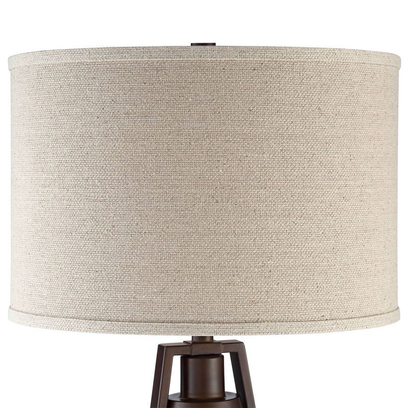 Franklin Iron Works Topher Rustic Industrial Table Lamp 27 3/4" Tall Brown with Nightlight LED Edison Burlap Drum Shade for Bedroom Living Room Office, 4 of 11