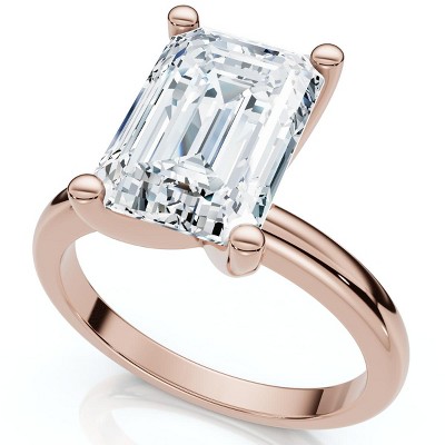 Pompeii3 3Ct Emerald Solitaire Moissanite Engagement Ring in White Yellow or Rose Gold