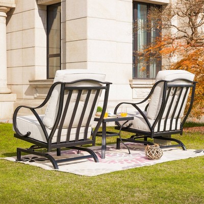 Cream 3-Piece Iron and Marble Patio Set with Cushions