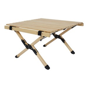 Vynxaria Patio End Tables - Portable Foldable Picnic Table with X-Frame Design, 23.62'' Natural Finish - 1 of 4