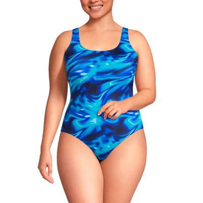 Lands' End Women's Plus Size Chlorine Resistant High Leg Soft Cup Tugless  Sporty One Piece Swimsuit - 24w - Electric Blue Multi/swirl : Target