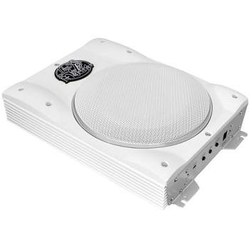 Lanzar Low Profile Marine Subwoofer System - 1000 Watt 8 Inch Slim Active Waterproof Amplified Bass Speaker (White)