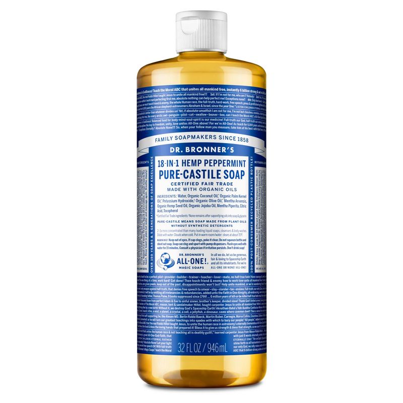Dr. Bronner&#39;s 18-In-1 Hemp Pure-Castile Liquid Soap - Peppermint - 32 fl oz, 1 of 13