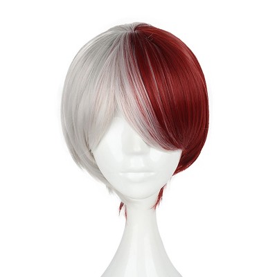 Unique Bargains Women's Wigs 14" Grey Red with Wig Cap