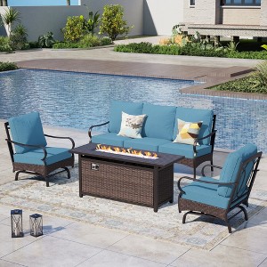 Captiva Designs 4pc Extra Large Metal and Rattan Outdoor Patio Fire Pit Set with Rocking Armchairs - 1 of 4
