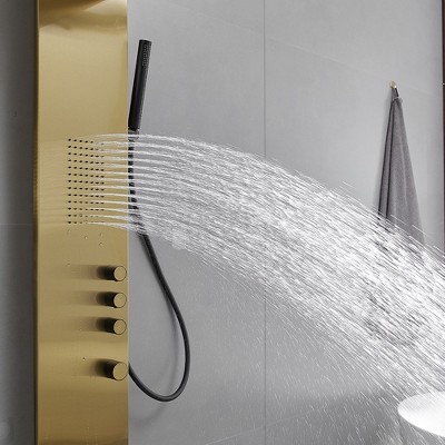 Brushed Gold Stainless Steel Rainfall Shower Panel System